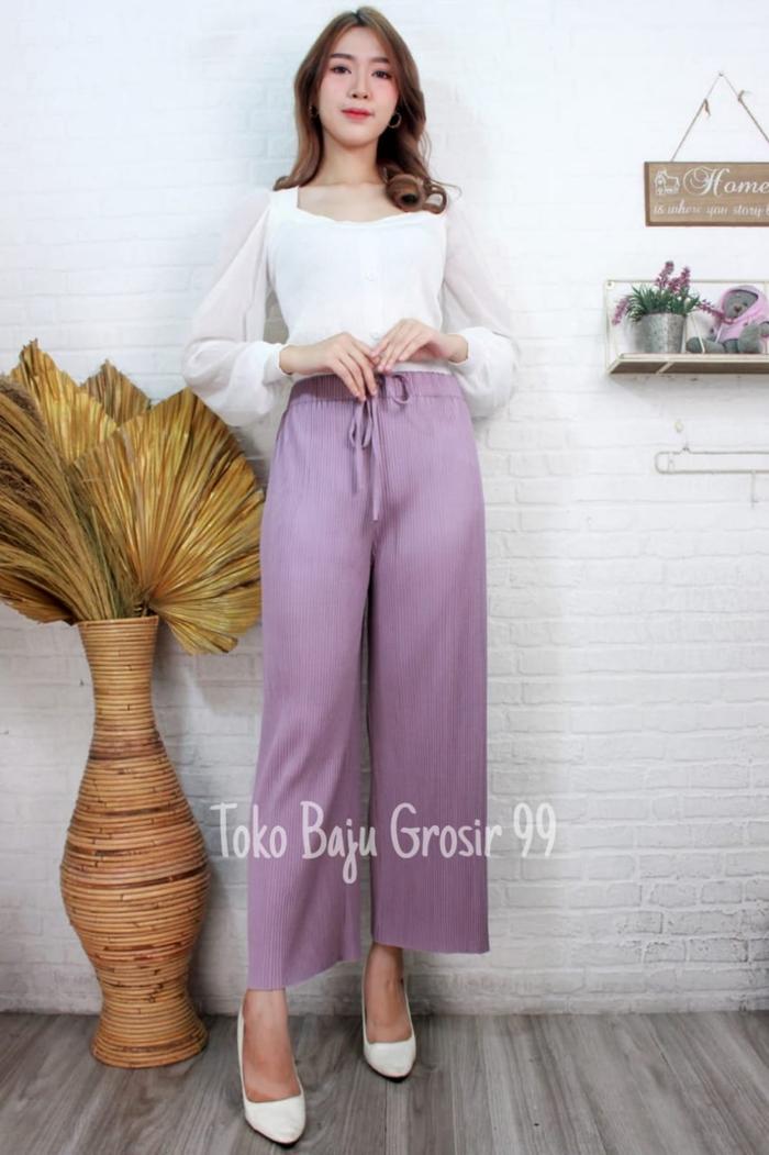Gambar KULOT LIDI PLISKET FASHION WANITA - Lilac dari TOKO BAJU GROSIR 99 undefined Tokopedia
