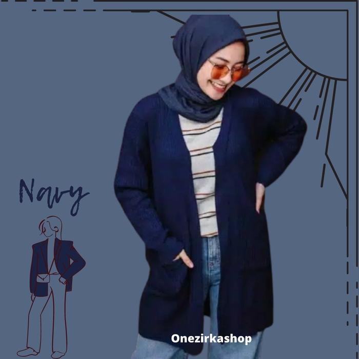 Gambar Cardigan Rajut Rinda - Knitwear Outer Wanita Fashion Kekinian - Navy dari onezirkashop undefined Tokopedia