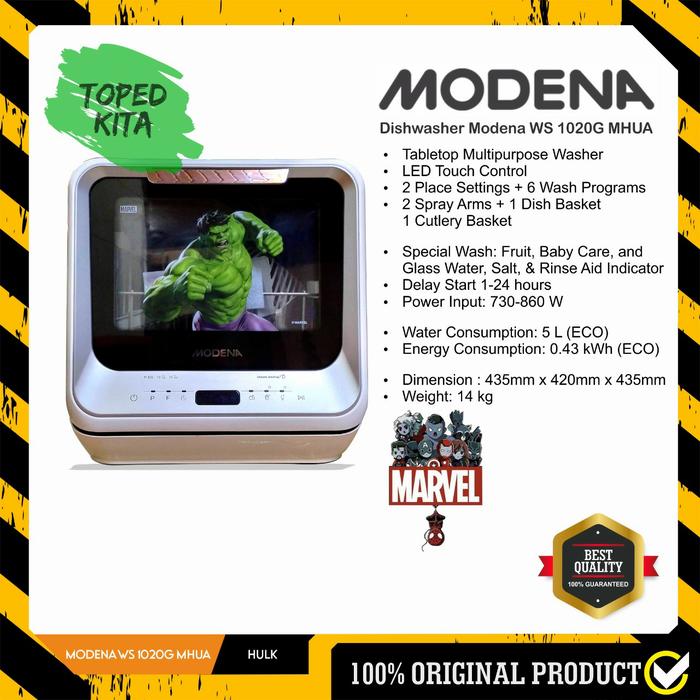 Gambar DishWasher Modena WS-1020 MBWA/MIMA/MHUA| Mesin Cuci Piring Marvel Ed - Hulk dari Toped Kita undefined Tokopedia