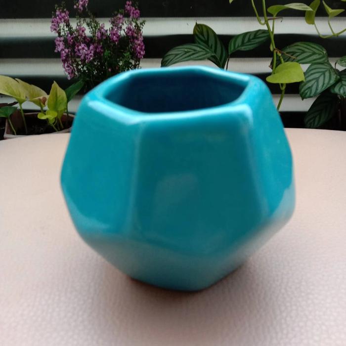 Gambar Pot Keramik Hexagon - Biru dari Kebun Ziad undefined Tokopedia