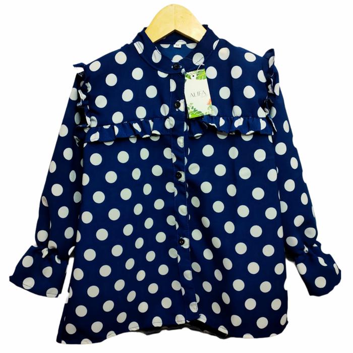 Gambar kemeja anak perempuan/atasan anak perempuan 3-8 tahun - polka dongker, M dari Alifa_shoop undefined Tokopedia