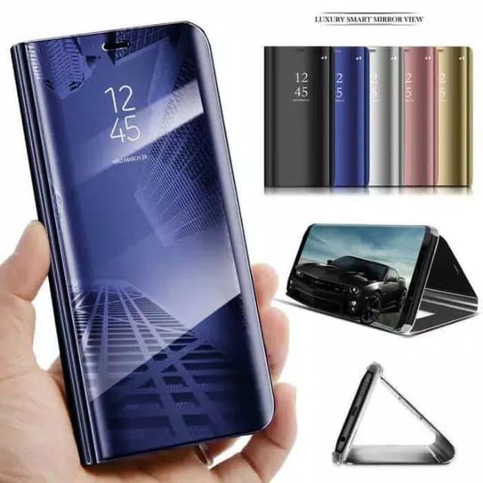 Vivo V7 Plus V7Plus Y79 Flip Clear View Mirror Standing Case Casing Biru