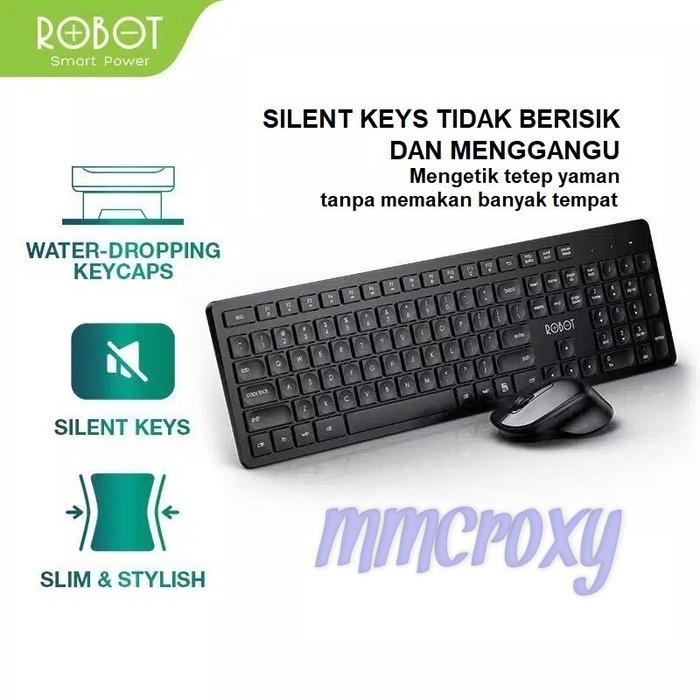Gambar Keyboard & Mouse Robot KM4000 Wireless Combo Silent Key - Hitam dari MMCROXY undefined Tokopedia