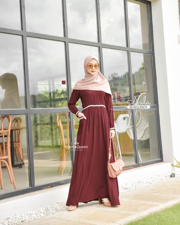 Gambar Nala Dress By Emmaqueen - Burgundy, M dari Reynha Store undefined Tokopedia