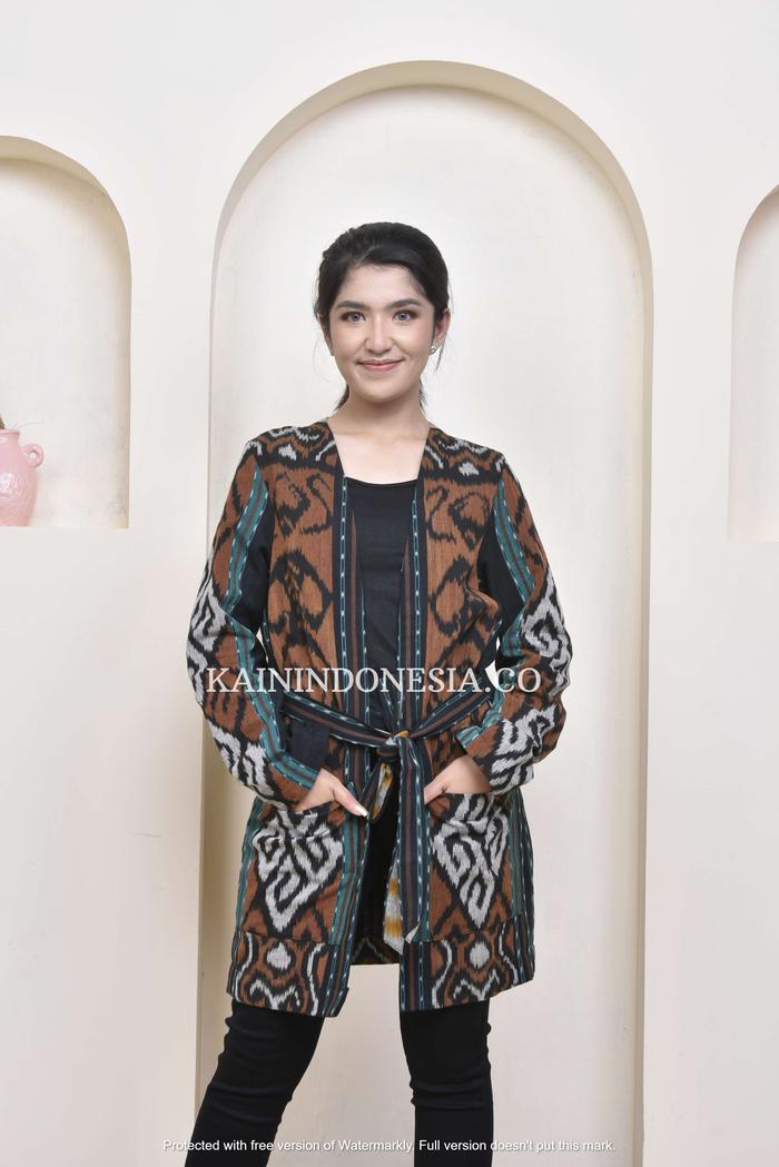 Gambar KI Outer Kardigan Blazer Tenun Wanita Lengan Panjang Bella Liora Tosca - Coklat, 6 dari KainIndonesiaco undefined Tokopedia