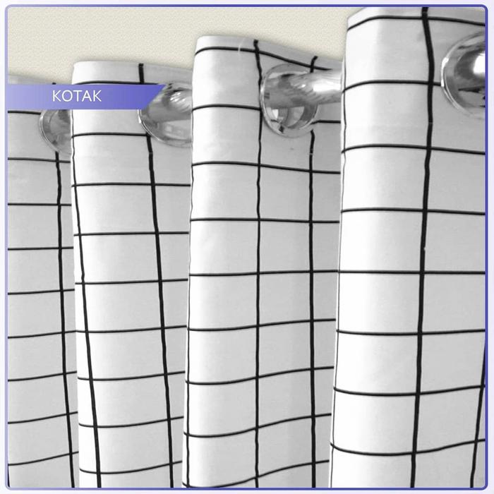 Gambar gorden katun hitam minimalis motif kotak hitam aesthetic - Ring-ktk putih, L100 x T100cm dari gordenrifalbandung undefined Tokopedia