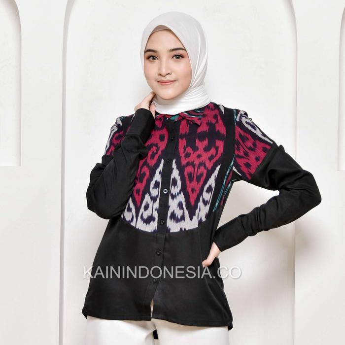 Gambar KI Kemeja Atasan Blouse Top Tenun Wanita Ciara Lea Pink Hitam - Hitam, 4 dari KainIndonesiaco undefined Tokopedia