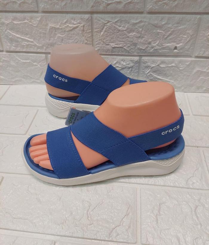 Crocs Women's LiteRide Stretch Sepatu Sandal Wanita New!! Biru, 36