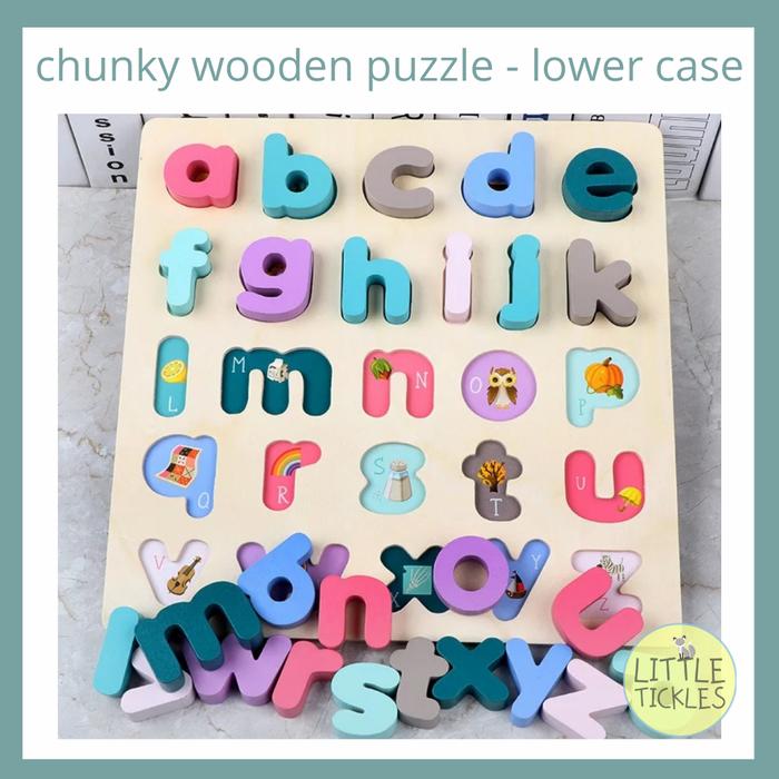Gambar Chunky Wooden Puzzle Alphabet Letters Shapes Macaroon - Mainan Edukasi - Shapes dari Little Tickles undefined Tokopedia