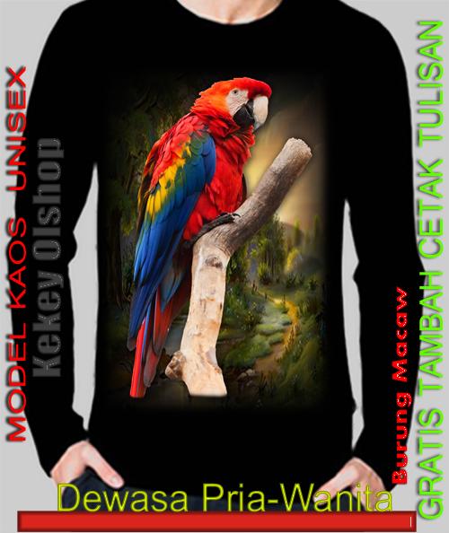 Burung Macaw Kaos 3D Lengan Panjang Ukuran Dewasa Hitam, S