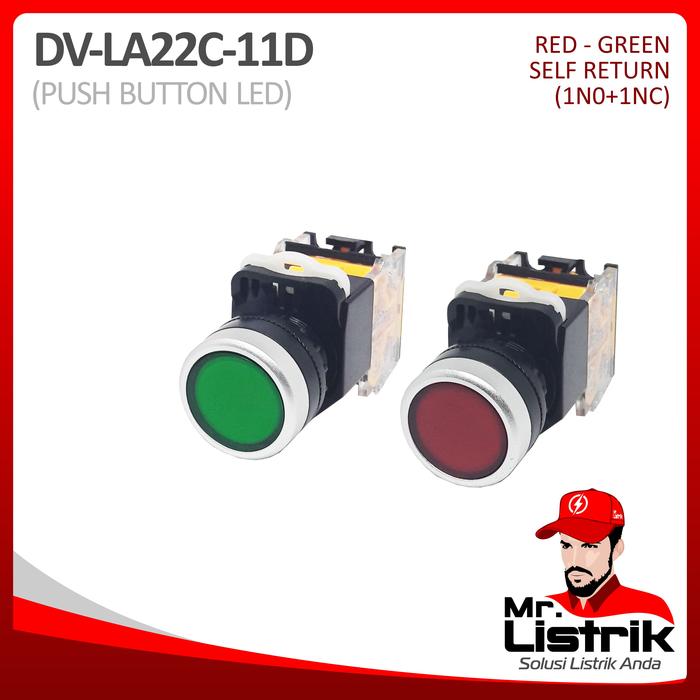 Jual PUSH BUTTON LED 22MM / LA22C Series Self Return - LA22C-11, Hijau ...
