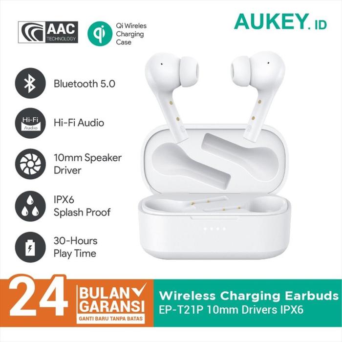 Gambar Headset/TWS Aukey EP-T21P Wireless Charging Earbuds 10mm Drivers IPX6 - Putih dari Inti Sukses undefined Tokopedia