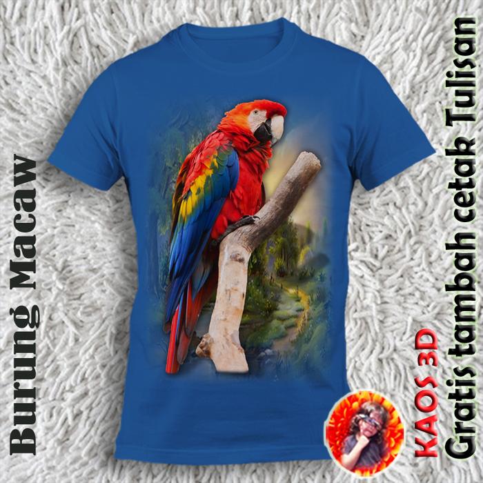 Kaos Gambar Burung Macaw Ukuran Anak dan Dewasa Biru, Anak 4-5 thn - Main Image