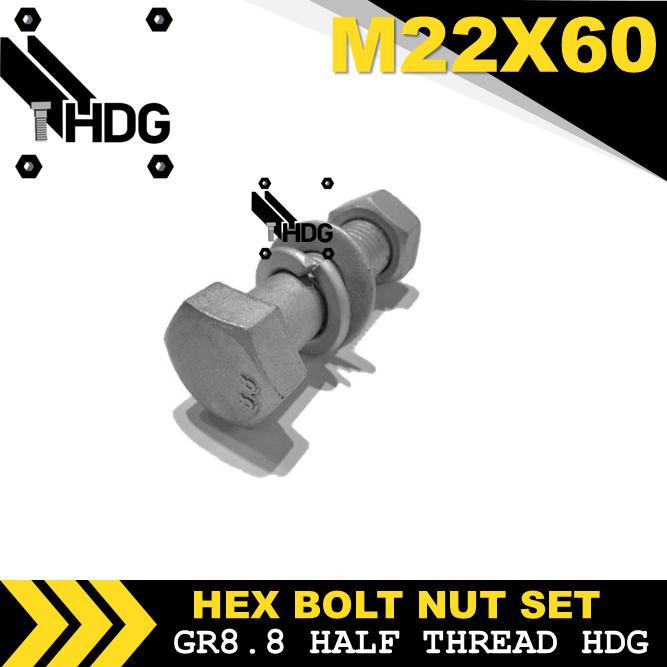 Gambar HEX BOLT NUT SET HALF THREAD GRADE 8.8 HOTDIP (HDG) M22 - M22X60 dari BAUT HDG INDONESIA undefined Tokopedia