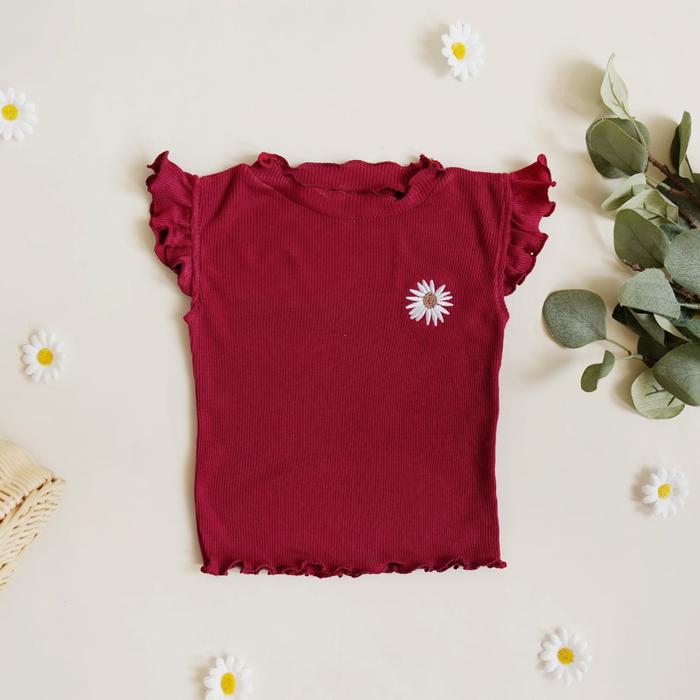 Gambar DAISY RIB TOP / ATASAN ANAK CEWEK - maroon, XL dari littletomodachi undefined Tokopedia