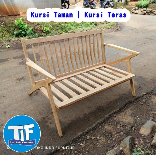 Gambar Kursi Teras Taman Minimalis Retro Scandinavian Jati Kayu - tanpa finishing dari Toko Indo Furniture undefined Tokopedia
