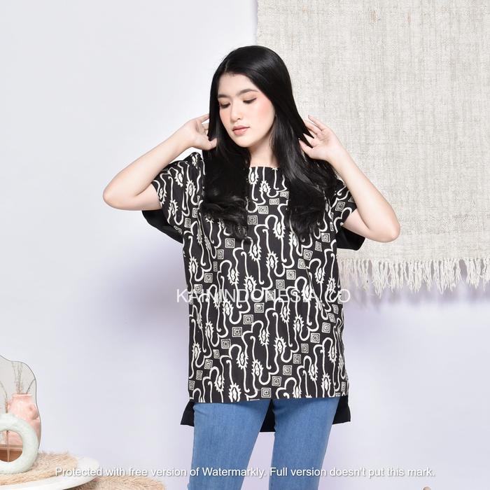Gambar KI Blouse Atasan Top Casual Santai Batik Binar Hitam - Hitam, 4 dari KainIndonesiaco undefined Tokopedia