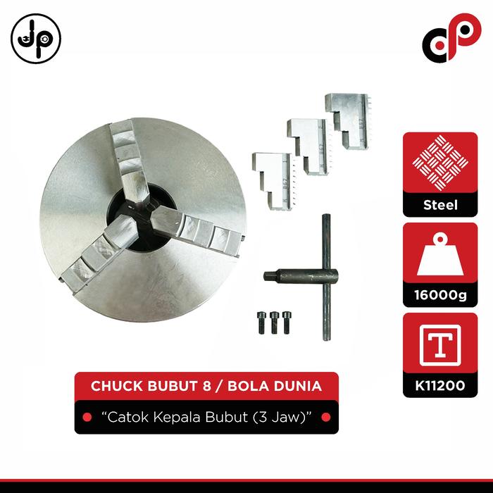 Gambar Chuck Bubut 8" 3 Jaw| Claw Bubut | Catok Kepala Bubut  (BOLA DUNIA) dari JP Technical Supply undefined Tokopedia