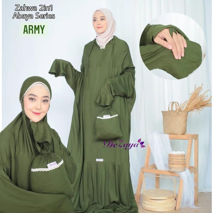 Gambar Mukena Zahwa 2 in 1 dan mukena Zahwa Abaya Super Jumbo - Army dari MukenahBali Grosir undefined Tokopedia