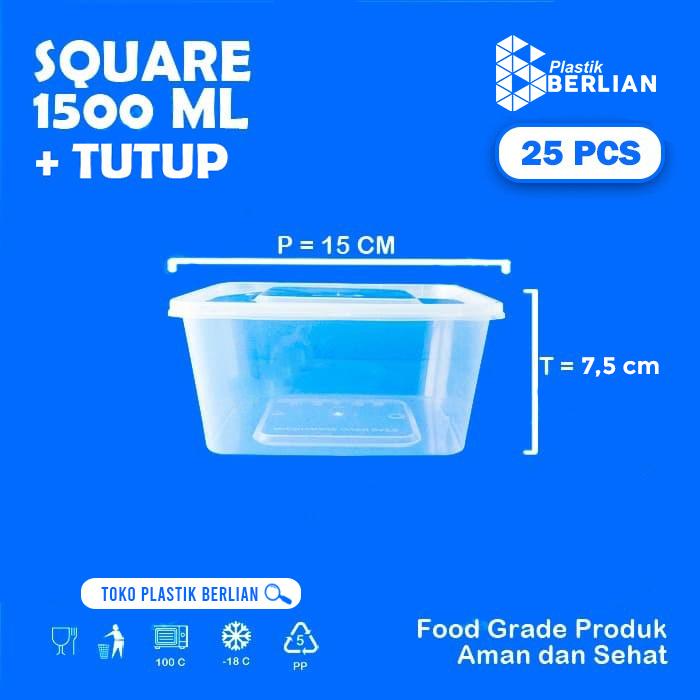 Gambar Thinwall 1500 ml food container box plastik Square - 25pcs - Indonesia dari Plastik Berlian undefined Tokopedia