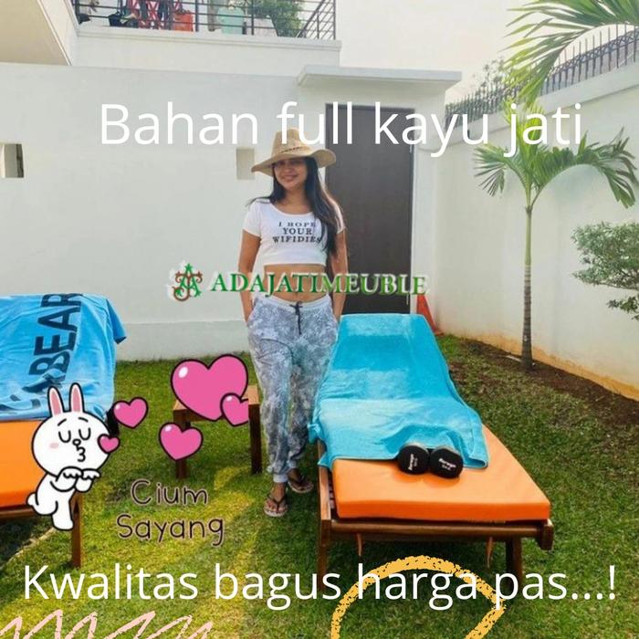 Gambar Sunbed Outdoor Kayu Jati – Santai Gaya Tropis ala Villa Bali - 2 kursi 1 meja dari Adajati meuble undefined Tokopedia