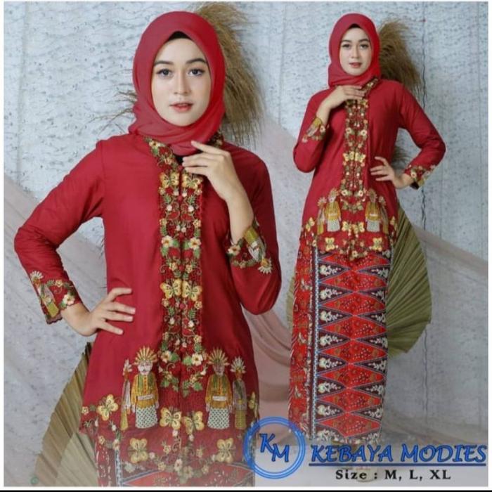 Gambar Kebaya encim/pakaian adat Betawi/stelan kebaya/atasan/rok/kebaya ondel - marun, M dari Irwan Busana undefined Tokopedia