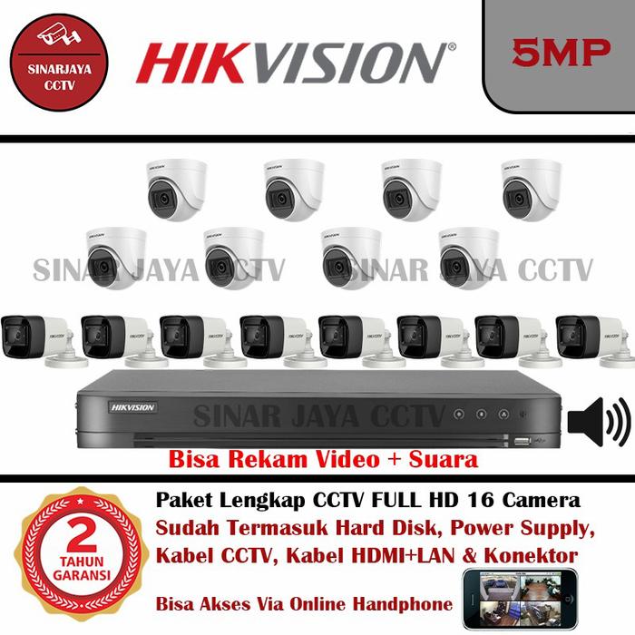 Gambar PAKET CCTV HIKVISION 16KAMERA 5MP BUILT IN MIC/MEREKAM VIDEO+AUDIO - HARDISK 8TERA dari sinarjaya cctv undefined Tokopedia