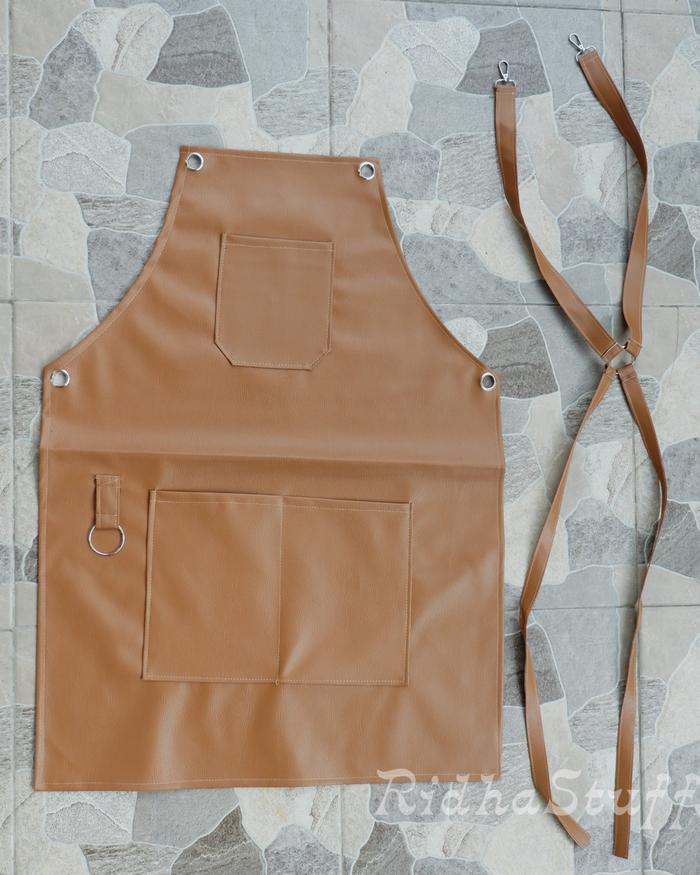 Gambar Apron Celemek kulit sintetis Masak Barista Cafe Restoran Tali Silang - Cokelat dari RidhaStuff_NEW undefined Tokopedia