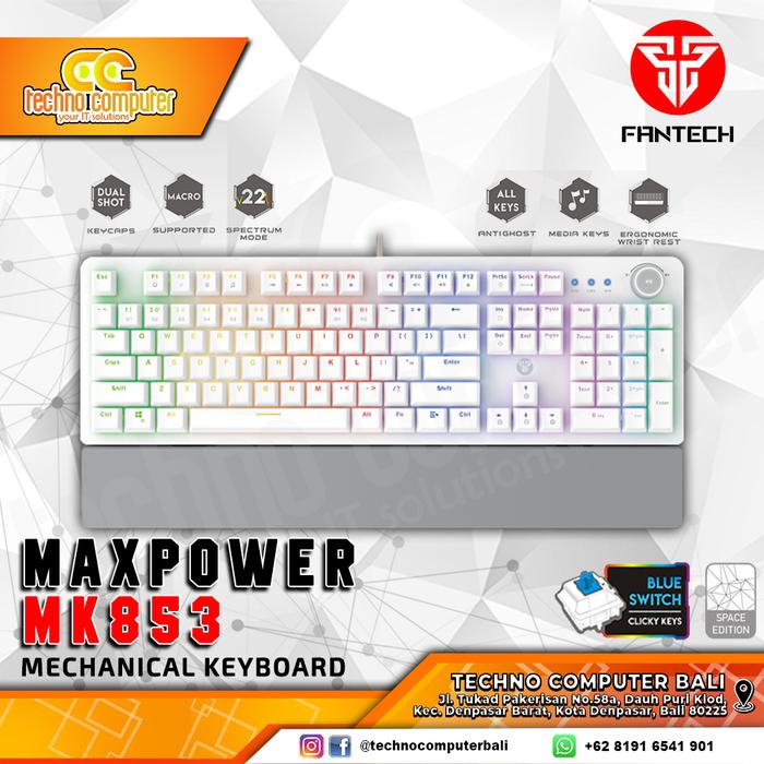 Gambar Fantech MAXPOWER MK-853 / MK 853 Mechanical Gaming Keyboard - Putih, Red Switch dari Techno Computer Bali undefined Tokopedia