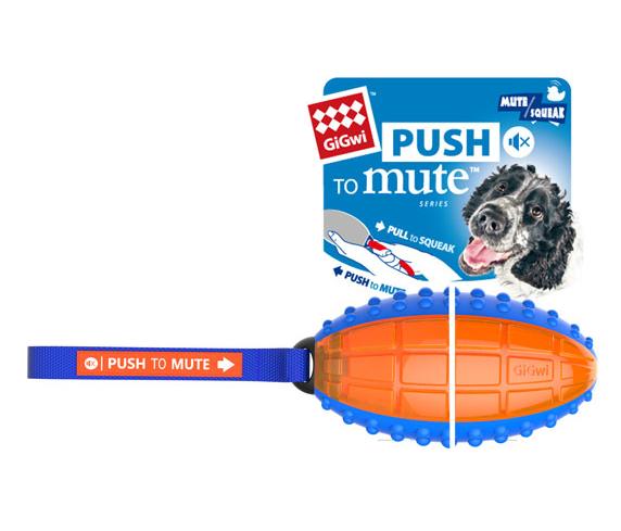 Promo GiGwi Rugby Ball Push To Mute Dog Toy Mainan Anjing Blue