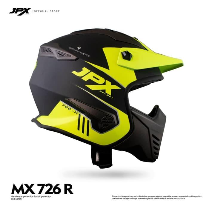 Gambar Helm Full Face Modular Pria Wanita Harian Motor Standar SNI DOT ECE JPX MX-726 R Solid - Black Dof/Yelow, L dari JPX HELMET Kab. Tangerang Tokopedia
