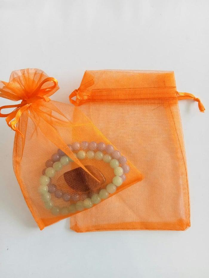 Gambar Tas Kantong Serut Organza 10x14cm Pouch Kain Gift Wrap Cute Packaging - Orange dari  undefined Tokopedia