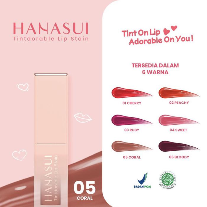 Gambar HANASUI Tintdorable Lip Stain | Lip Tint HANASUI - 05 Coral dari jselectiv by JHON Putra Kosmetik undefined Tokopedia