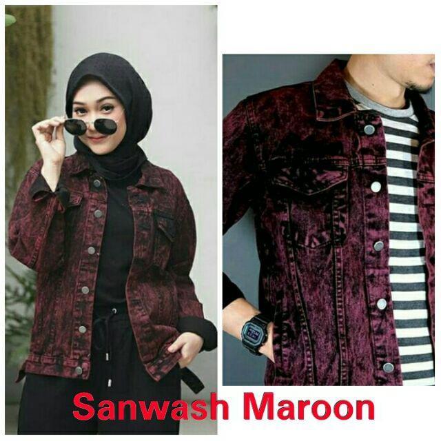 Gambar Jaket Jeans Snowblack Sandwash Sanwash Tebal Unisex Premium Quality - SANWASH MAROON, M dari JUMPOUT STORE undefined Tokopedia