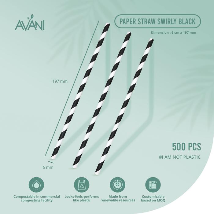 Gambar Avani Paper Straws - Long 6mm - Swirly Black dari Avani Eco Bali undefined Tokopedia