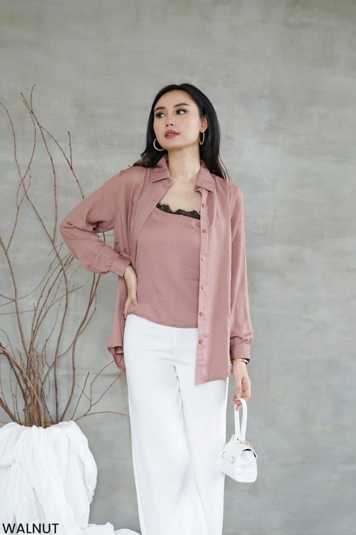 Gambar Setelan Kemeja + Tank Top Wanita SET OUTER LYODRA atasan pakaian cewek - Walnut dari inovashion undefined Tokopedia