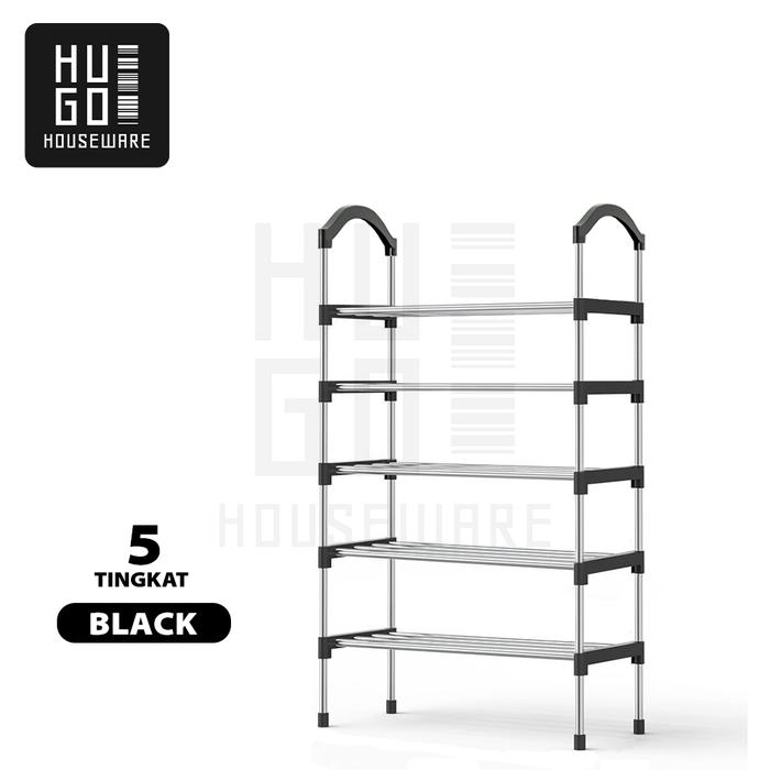 Gambar HUGO Rak Sepatu Besi Portable 5 6 7 Susun Kokoh Premium Quality - 5 Susun, Hitam dari Hugo Houseware undefined Tokopedia