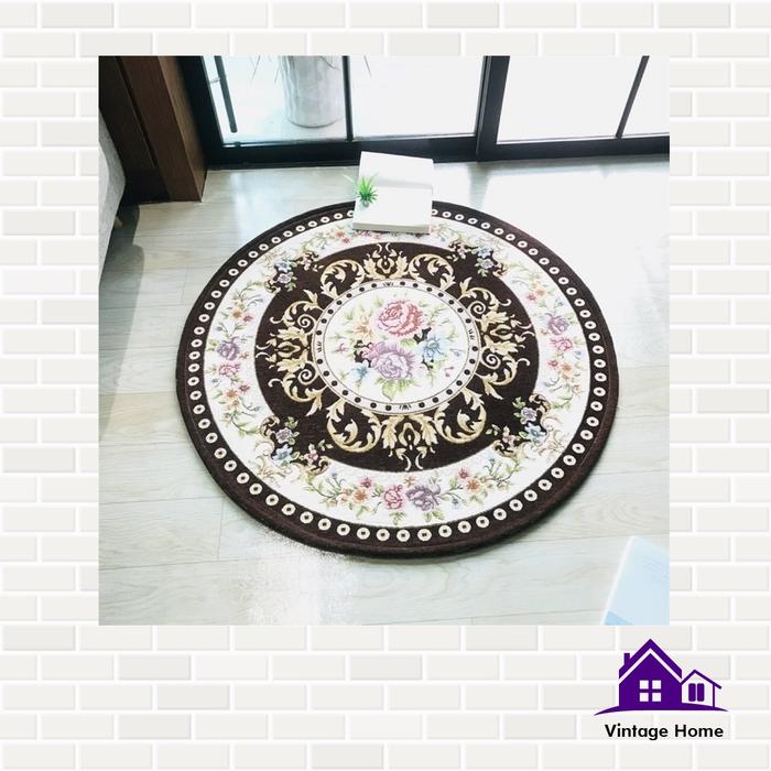 Gambar Rug Karpet Permadani Bulat Vintage Import European Style KL8 90cm - Coklat dari VintageHome undefined Tokopedia