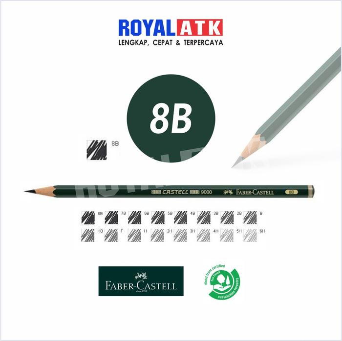 Gambar Pensil 2B Faber Castell Graphite Pencil 9000 6H s/d 8B Original / Asli - 8B dari Royal ATK undefined Tokopedia