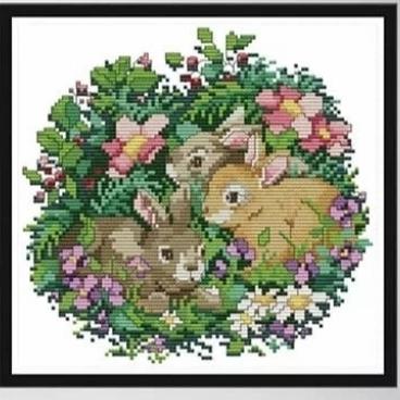 Gambar paket Kristik cross stitch hewan dua kelinci rabbit - 3 rabbits dari Kristik premium undefined Tokopedia
