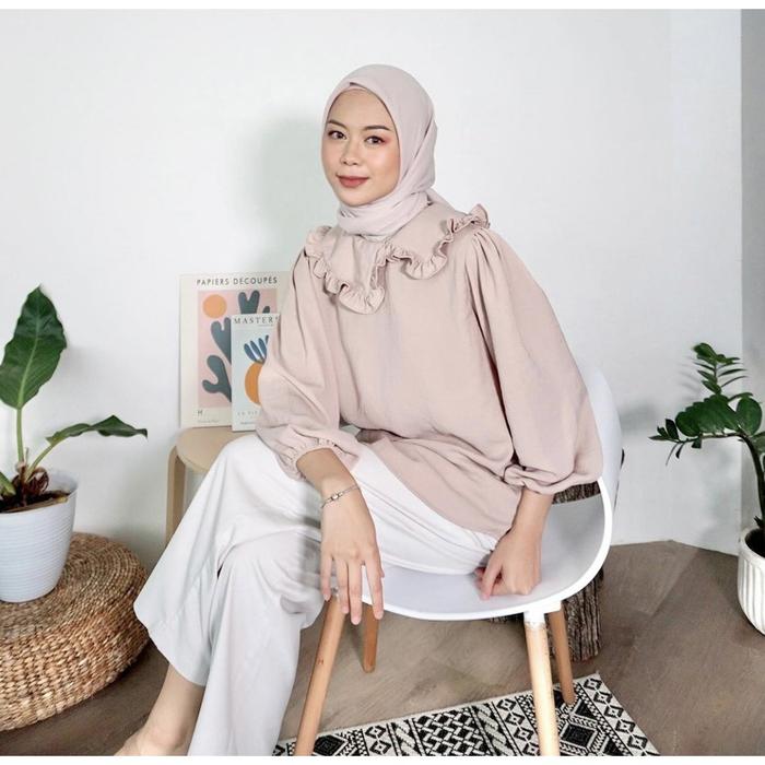 Gambar Baju Atasan Wanita Blouse Panjang Kekinian Terbaru Fashion Korea Linen - khaki dari Denusa Fashion undefined Tokopedia