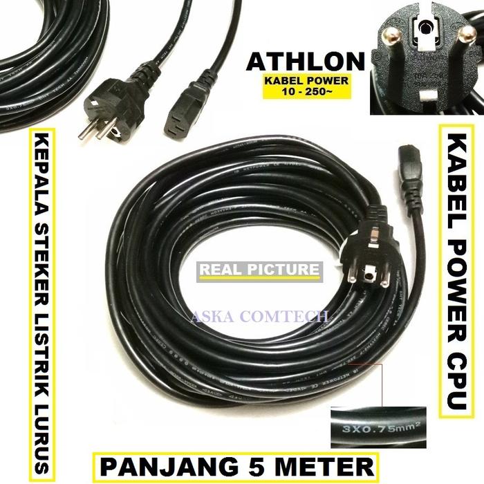 Gambar kabel power 5 meter standar colokan 3 berdiri_pc computer,monitor dll - M dari ASKA COMTECH undefined Tokopedia