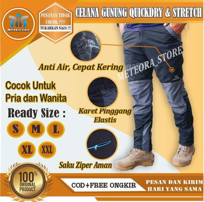 Gambar CELANA GUNUNG QUICK DRY PRIA WANITA PANJANG OUTDOOR HIKING WATERPROOF - HITAM ABU, S dari METEORA STORE_NEW undefined Tokopedia