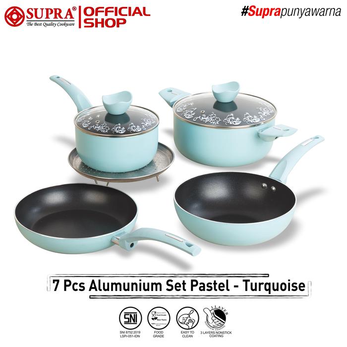 Gambar SUPRA Panci Set Alumunium Anti Lengket 7 Pcs Rosemary Pastel - Turquoise dari Panci Supra undefined Tokopedia