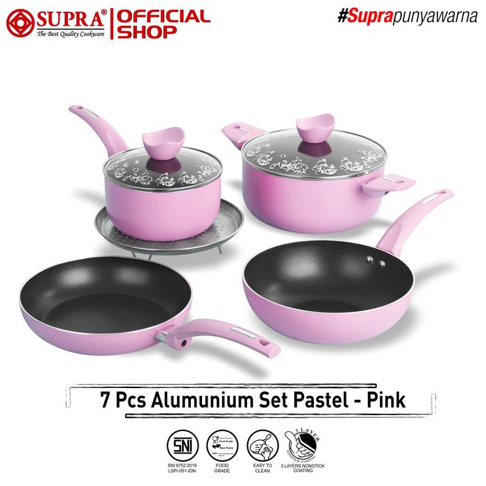 Gambar SUPRA Panci Set Alumunium Anti Lengket 7 Pcs Rosemary Pastel - Pink dari Panci Supra undefined Tokopedia