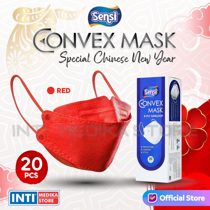 Gambar SENSI - Convex Mask 4 Ply | Masker Sensi | Masker Earloop 4 Ply - Merah dari INTI MEDIKA STORE undefined Tokopedia