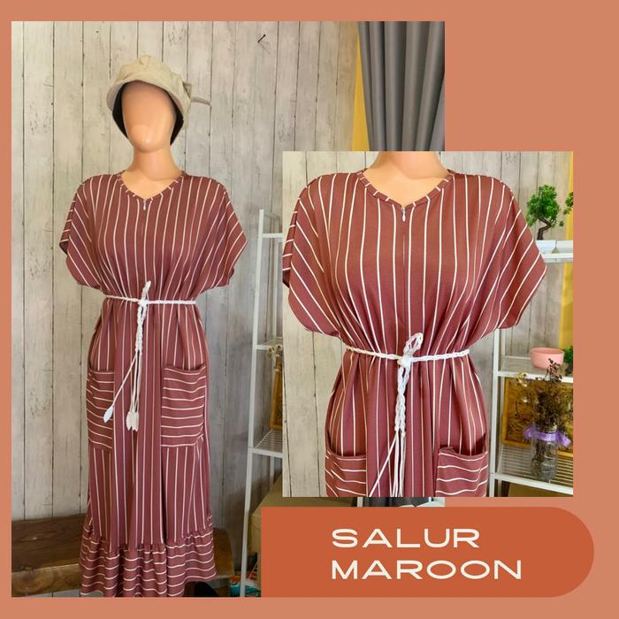 Gambar daster ruffle busui Damis Afika, Daster rempel, Daster jumbo pendekl x - Salur Maroon dari By RafikaWU undefined Tokopedia