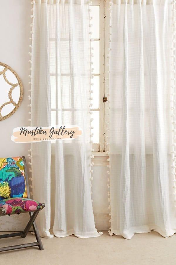 Gambar (G05)Gorden/ Curtain/ Vitrase aksen renda pom-pom keliling - 100x150cm, Hitam dari Mustika Gallery Homedecoration undefined Tokopedia