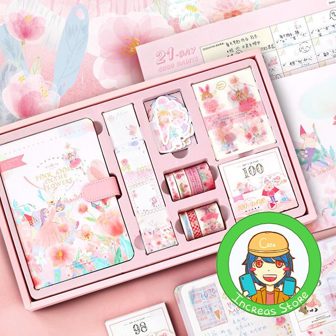 Gambar Paket Diary Set Journal Notebook, Washi Tape, Sticker, & Calendar Plan - Pink Anne dari IncreasStore undefined Tokopedia