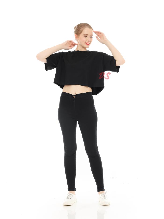 Gambar KAOS CROP OVERSIZE COTTON 24s - Hitam, L dari dongs_store undefined Tokopedia